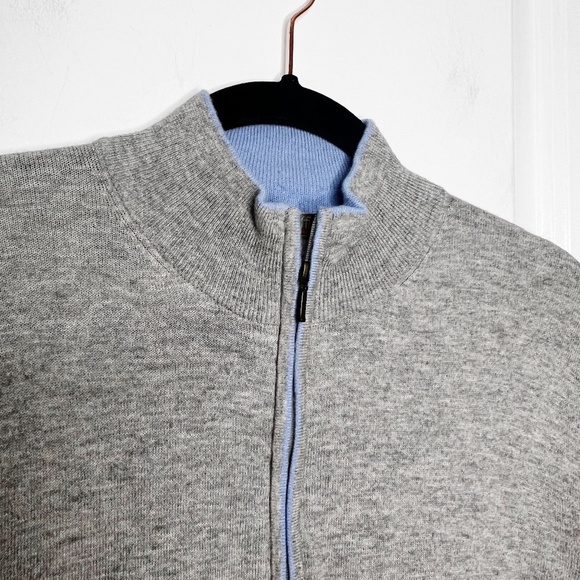 Raffi Mens 1/4 Zip Mock  Sweater Cotton and Cashmere Grey Blue Size Small - Picture 5 of 5
